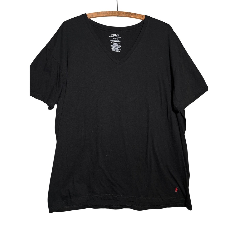 Polo Ralph Lauren Mens XL Black V-Neck T-Shirt Classic‎ Fit Cotton Red Pony Logo